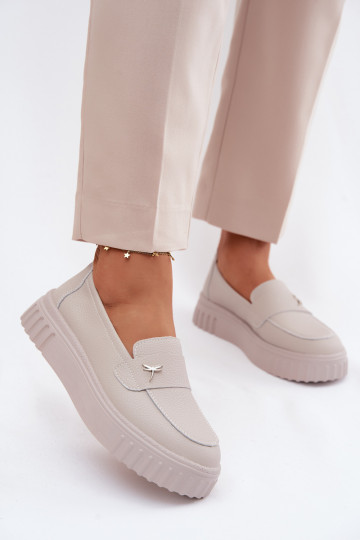 Leather Women's Platform Loafers Vinceza 93218 Beige 2