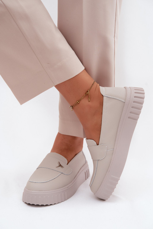 Leather Women's Platform Loafers Vinceza 93218 Beige