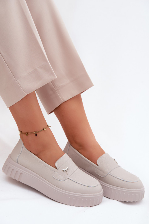 Women's leather platform slip-on shoes Vinceza 93218 in beige