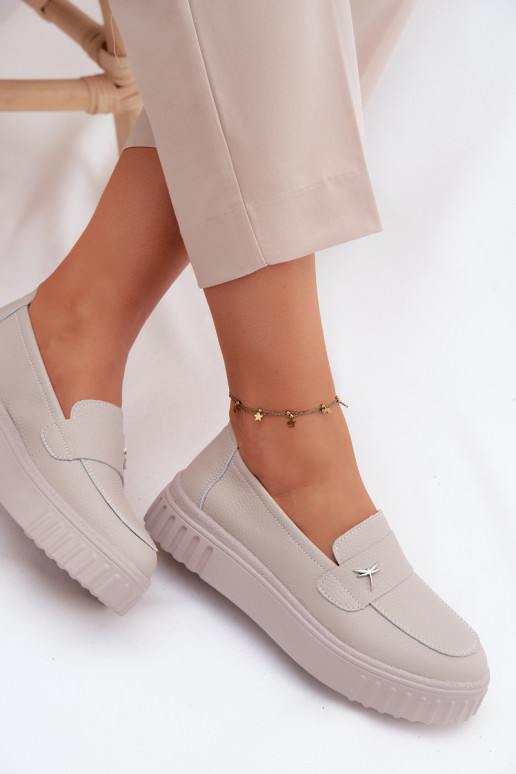 Leather Women's Platform Loafers Vinceza 93218 Beige
