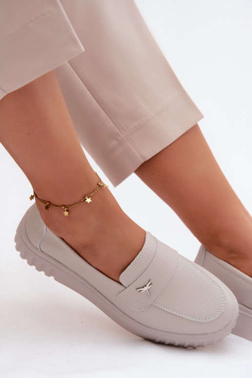 Women's leather platform slip-on shoes Vinceza 93218 in beige
