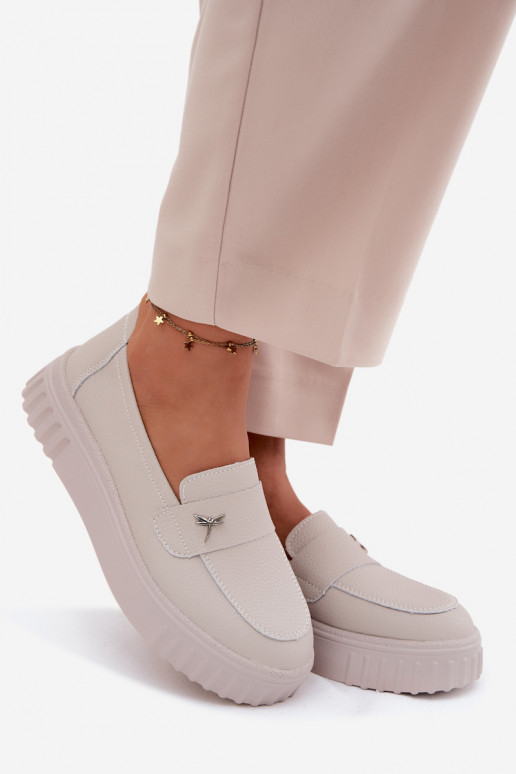 Leather Women's Platform Loafers Vinceza 93218 Beige