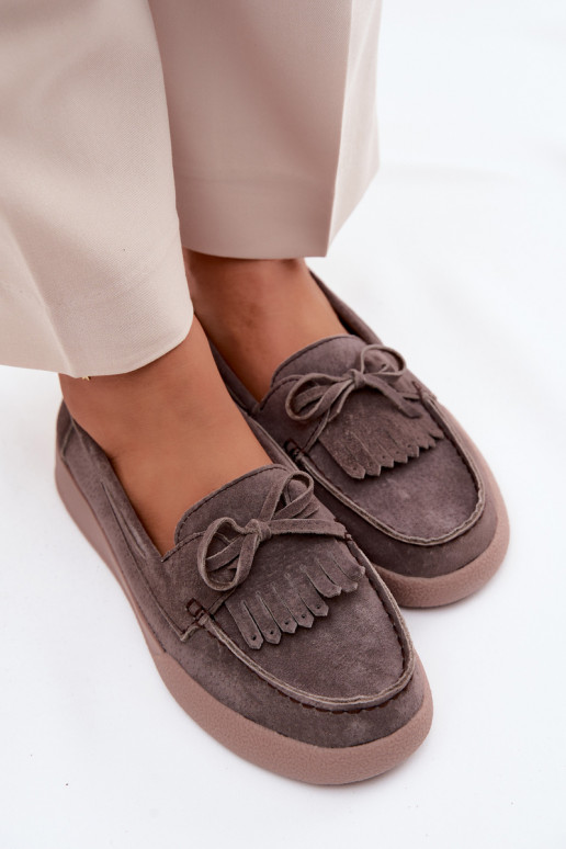 Women's faux suede moccasins with bows and tassels Vinceza 93223 in brown