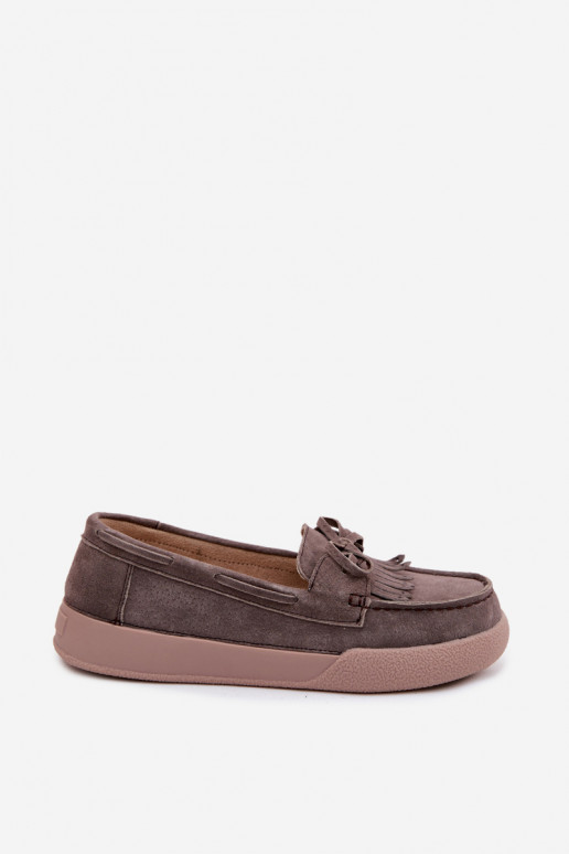 Women's faux suede moccasins with bows and tassels Vinceza 93223 in brown