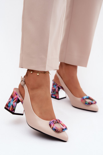 Women's Block Heel Sandals With Decorative Clasp Vinceza 62289 Beige 2