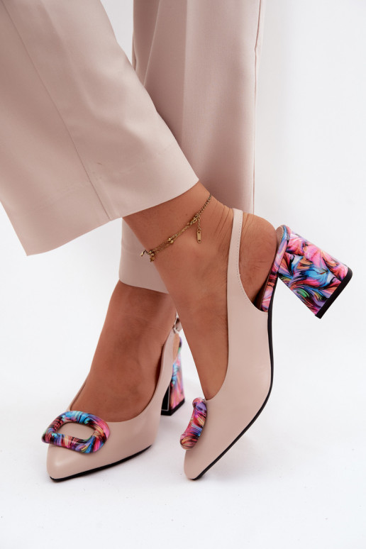 Sandały Damskie Na SłupkuwithDekoracyjną Klamrą Vinceza 62289 Beżowe