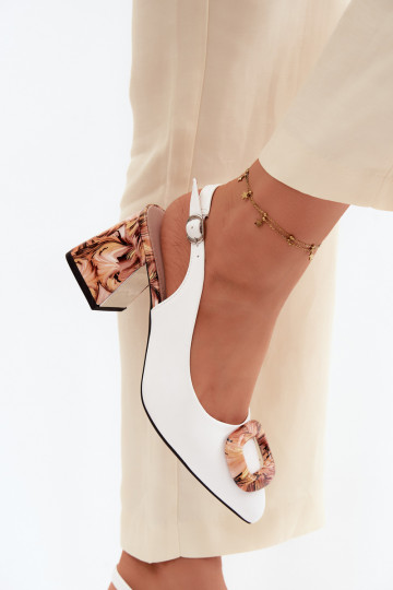 Women's Block Heel Sandals With Decorative Buckle Vinceza 62289 White 2