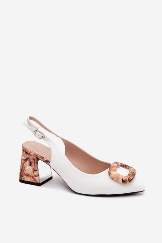 White women's high-heeled sandals with decorative buckle Vinceza 62289