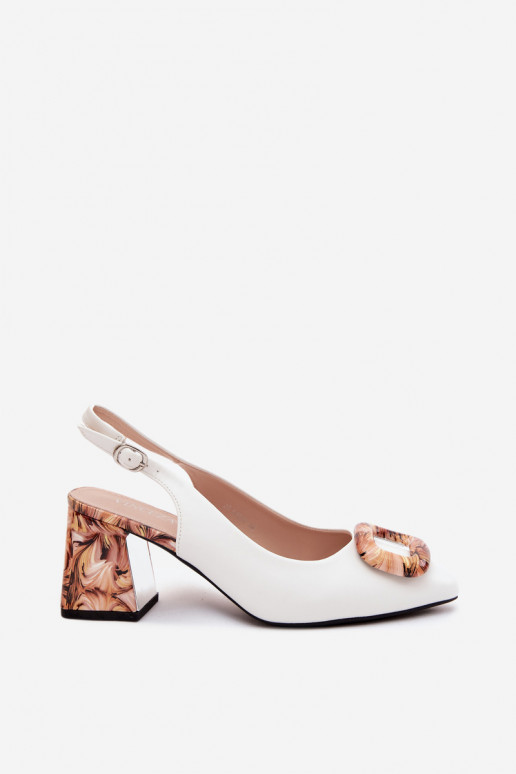 Women's Block Heel Sandals With Decorative Buckle Vinceza 62289 White