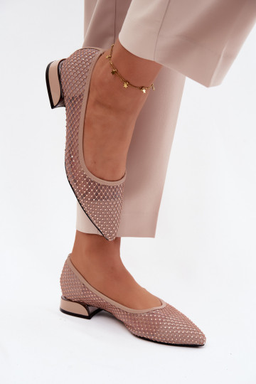 Low Heel Mesh Ballerinas with Embellishment Vinceza 62294 Beige