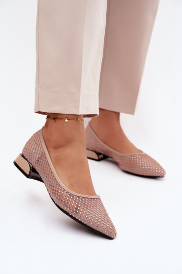 Beige ballerinas on low heel with mesh decoration Vinceza 62294 2