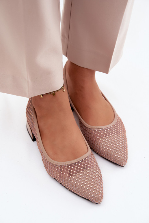 Low Heel Mesh Ballerinas with Embellishment Vinceza 62294 Beige