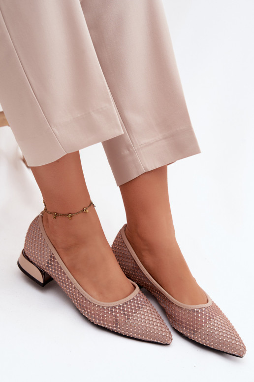 Low Heel Mesh Ballerinas with Embellishment Vinceza 62294 Beige