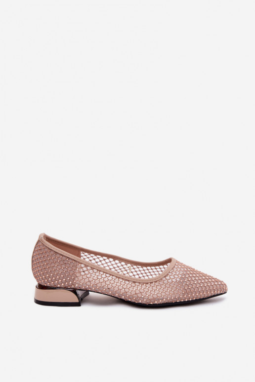 Beige ballerinas on low heel with mesh decoration Vinceza 62294