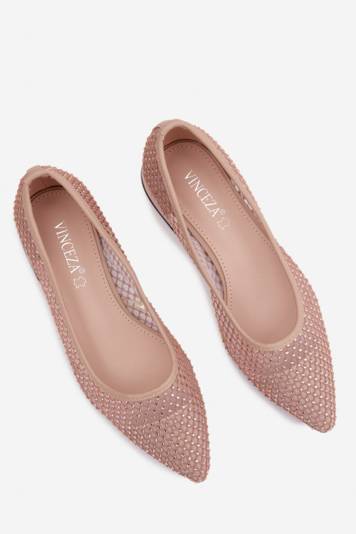 Beige ballerinas on low heel with mesh decoration Vinceza 62294