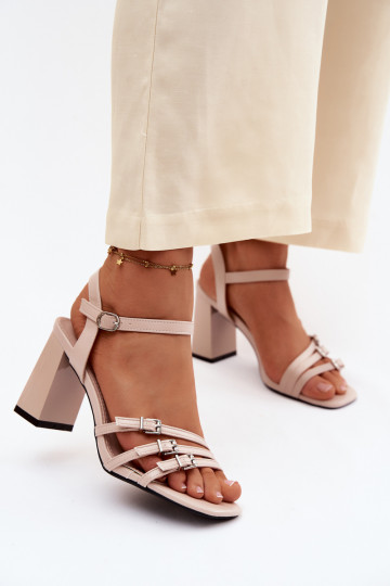 Beige women's sandals with small heels and straps Vinceza 62310