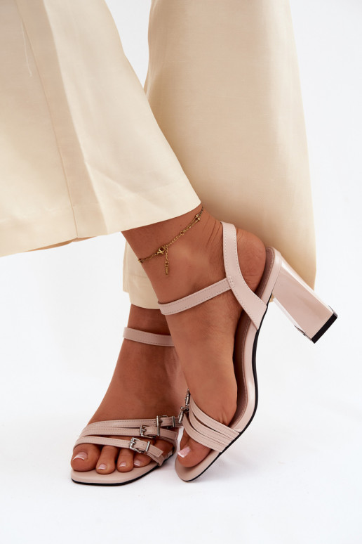 Women's Block Heel Sandals With Straps Vinceza Beige