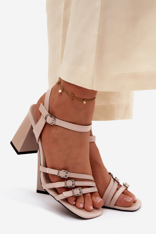 Women's Block Heel Sandals With Straps Vinceza Beige