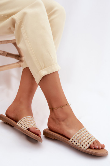 Sand-colored slippers with shiny details Fendi