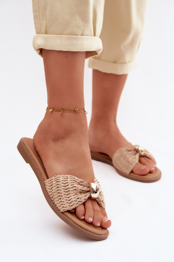 Women's Flat Beige Gold Shoes Goldie