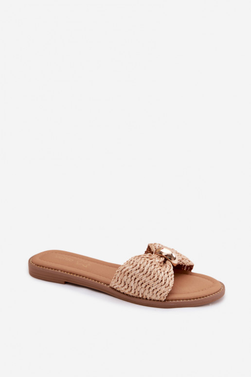 Women's Flat Beige Gold Shoes Goldie