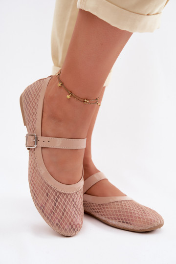 Sand-colored mesh ballerinas with straps Gaia