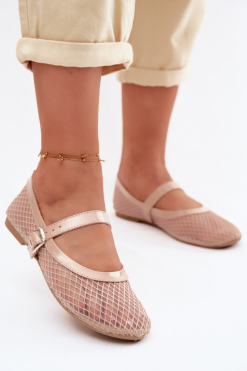Sand-colored mesh ballerinas with straps Gaia 2