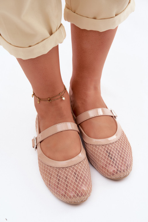 Mesh Ballerinas with Strap Beige Gaia
