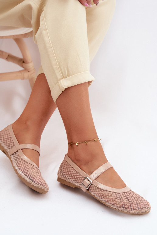 Mesh Ballerinas with Strap Beige Gaia