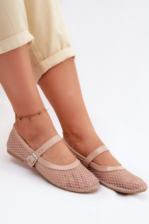 Mesh Ballerinas with Strap Beige Gaia