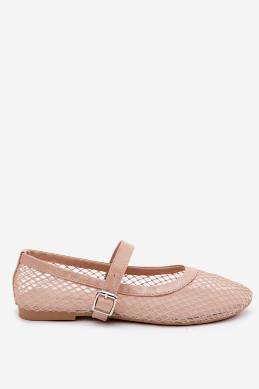 Mesh Ballerinas with Strap Beige Gaia