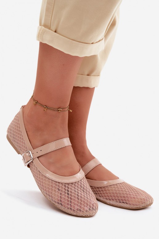 Sand-colored mesh ballerinas with straps Gaia