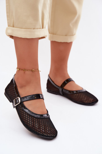 Black mesh ballerinas with straps Gaia 2