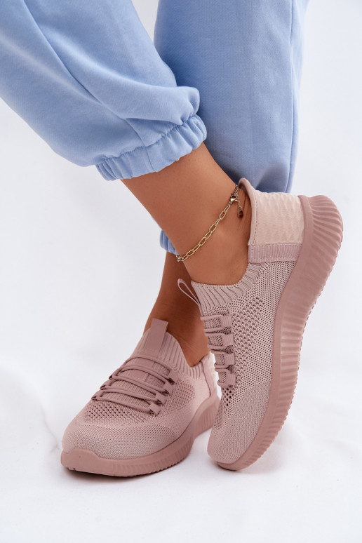 Materiałowe Wsuwane Buty Sportowe Damskie Różowe Olive