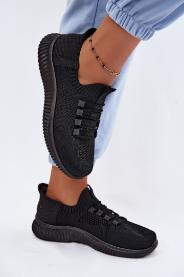 Materiałowe Wsuwane Buty Sportowe Damskie Czarne Olive