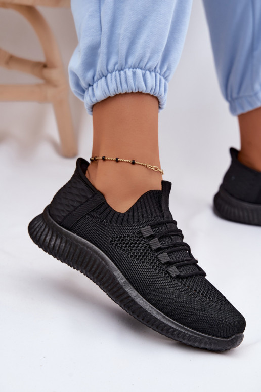 Materiałowe Wsuwane Buty Sportowe Damskie Czarne Olive