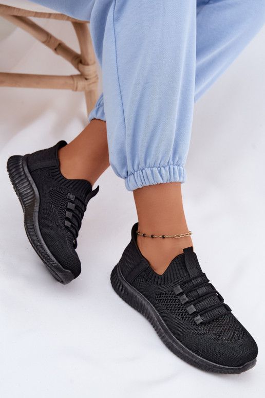 Materiałowe Wsuwane Buty Sportowe Damskie Czarne Olive