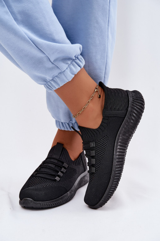 Materiałowe Wsuwane Buty Sportowe Damskie Czarne Olive