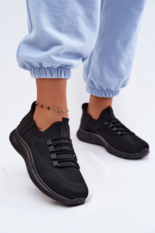 Materiałowe Wsuwane Buty Sportowe Damskie Czarne Olive