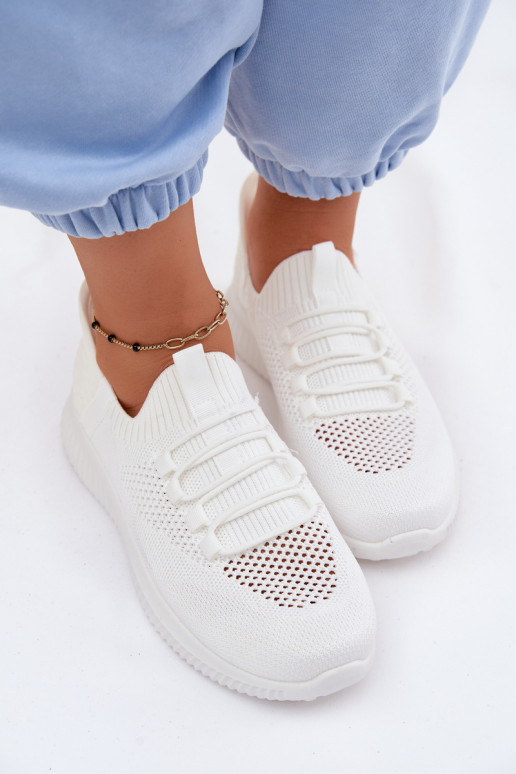 Materiałowe Wsuwane Buty Sportowe Damskie Białe Olive