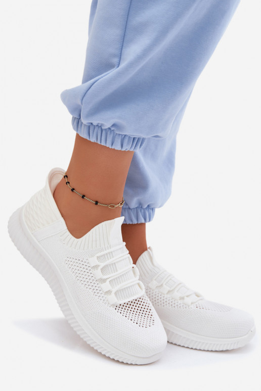 Materiałowe Wsuwane Buty Sportowe Damskie Białe Olive