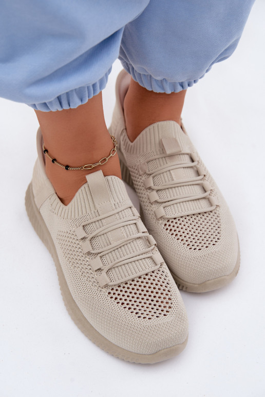 Materiałowe Wsuwane Buty Sportowe Damskie Beżowe Olive
