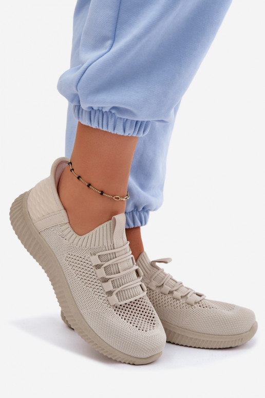 Materiałowe Wsuwane Buty Sportowe Damskie Beżowe Olive
