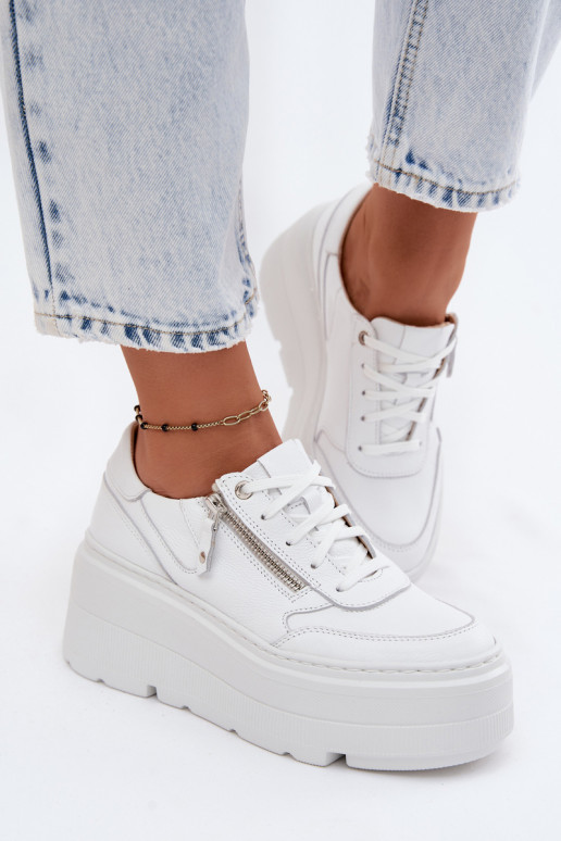Leather Women's Sneakers With Chunky Platform Zazoo N1084 White