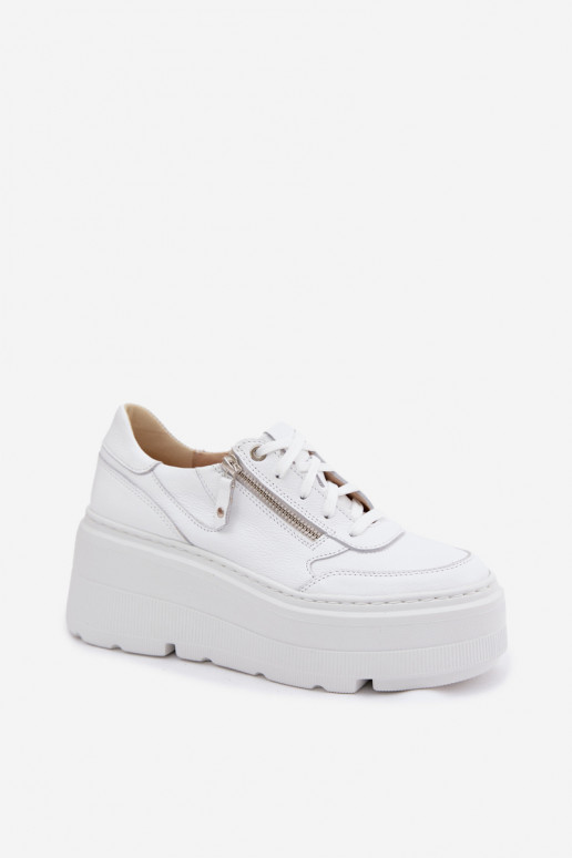 White leather sneakers with platform Zazoo N1084