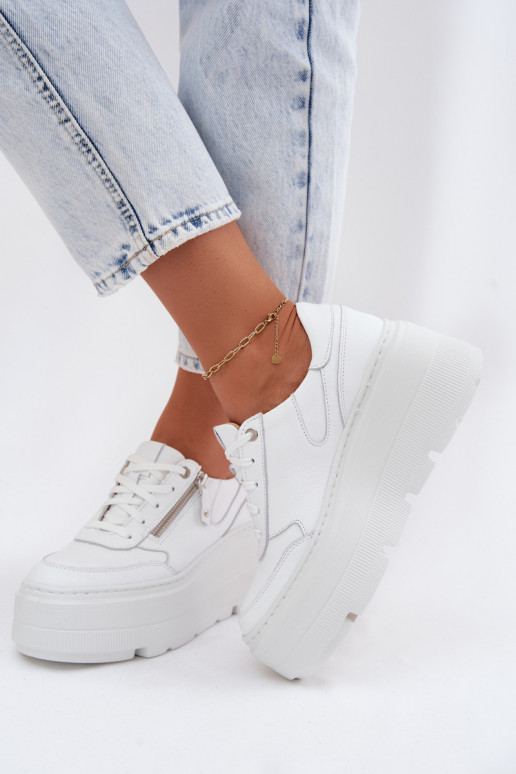 Leather Women's Sneakers With Chunky Platform Zazoo N1084 White