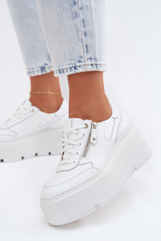 White leather sneakers with platform Zazoo N1084