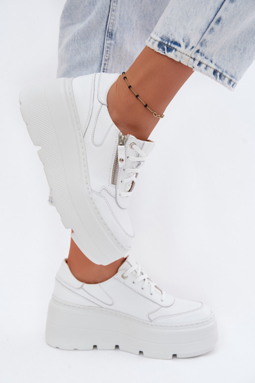 White leather sneakers with platform Zazoo N1084