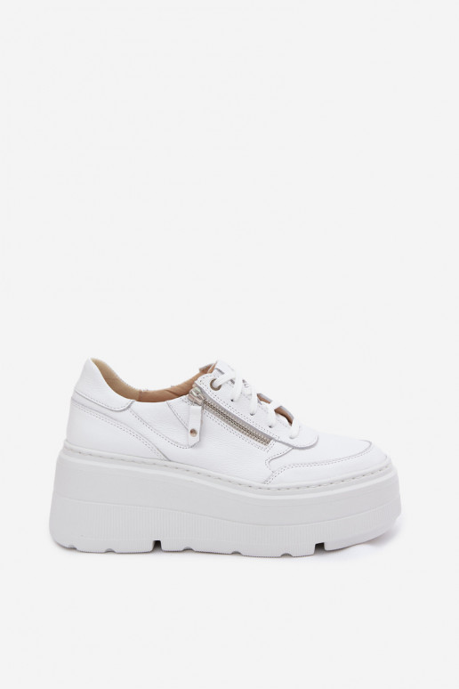 Białe skórzane sneakersy z platformą Zazoo N1084