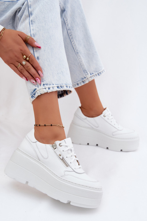 Leather Women's Sneakers With Chunky Platform Zazoo N1084 White